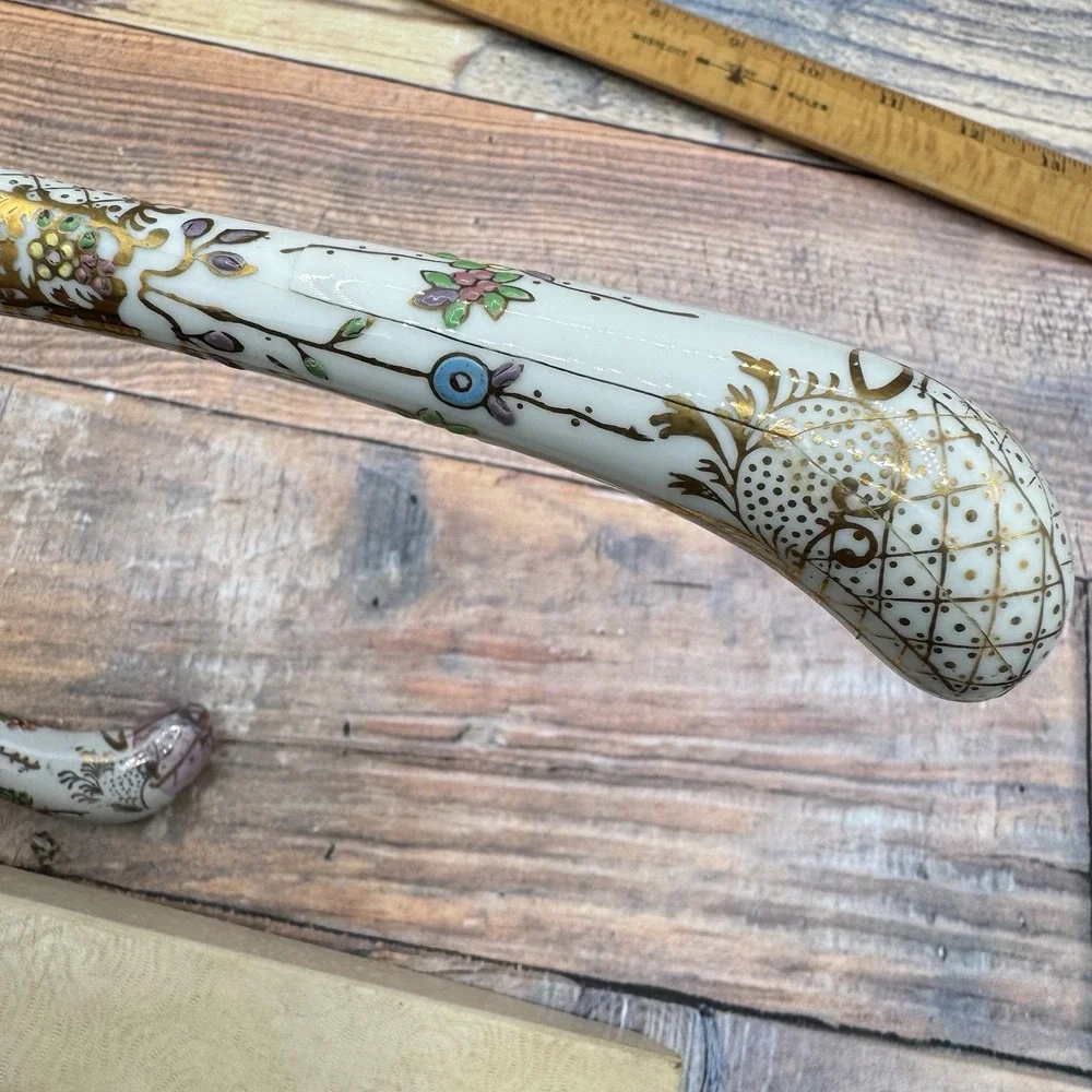 Sheffield Cake Server Knife Set Floral Motif Porcelain Gold Vintage READ MCM